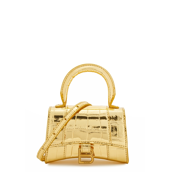 Balenciaga Hourglass Mini Gold Leather Top Handle Bag