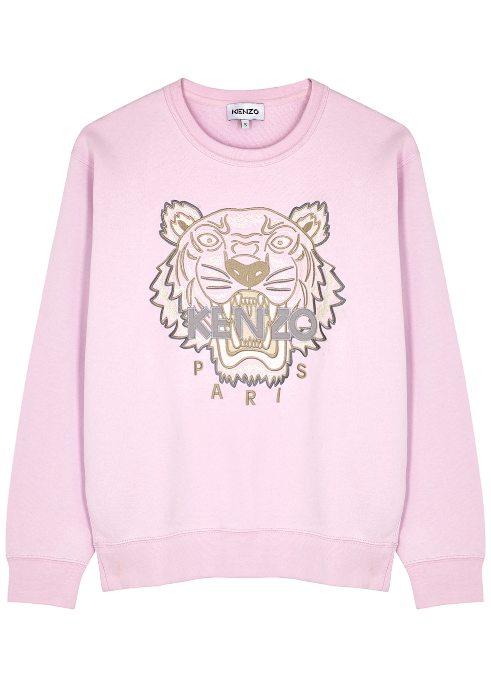 Pink tiger-embroidered cotton sweatshirt