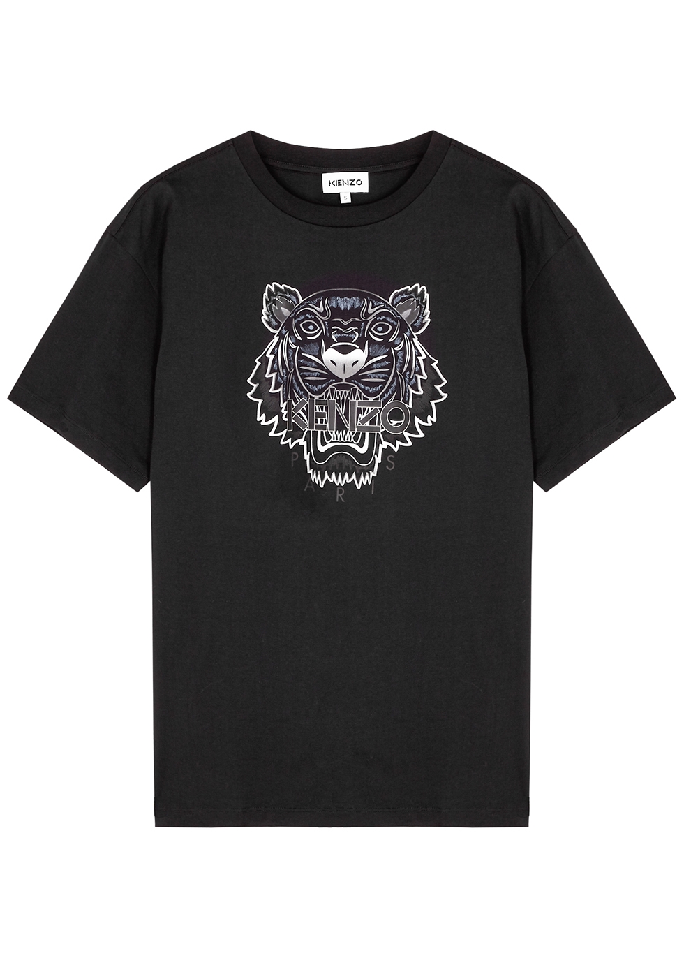 Black tiger-print cotton T-shirt