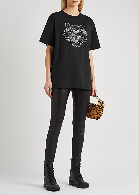 Prik Datum Platteland Kenzo Black tiger-print cotton T-shirt - Harvey Nichols