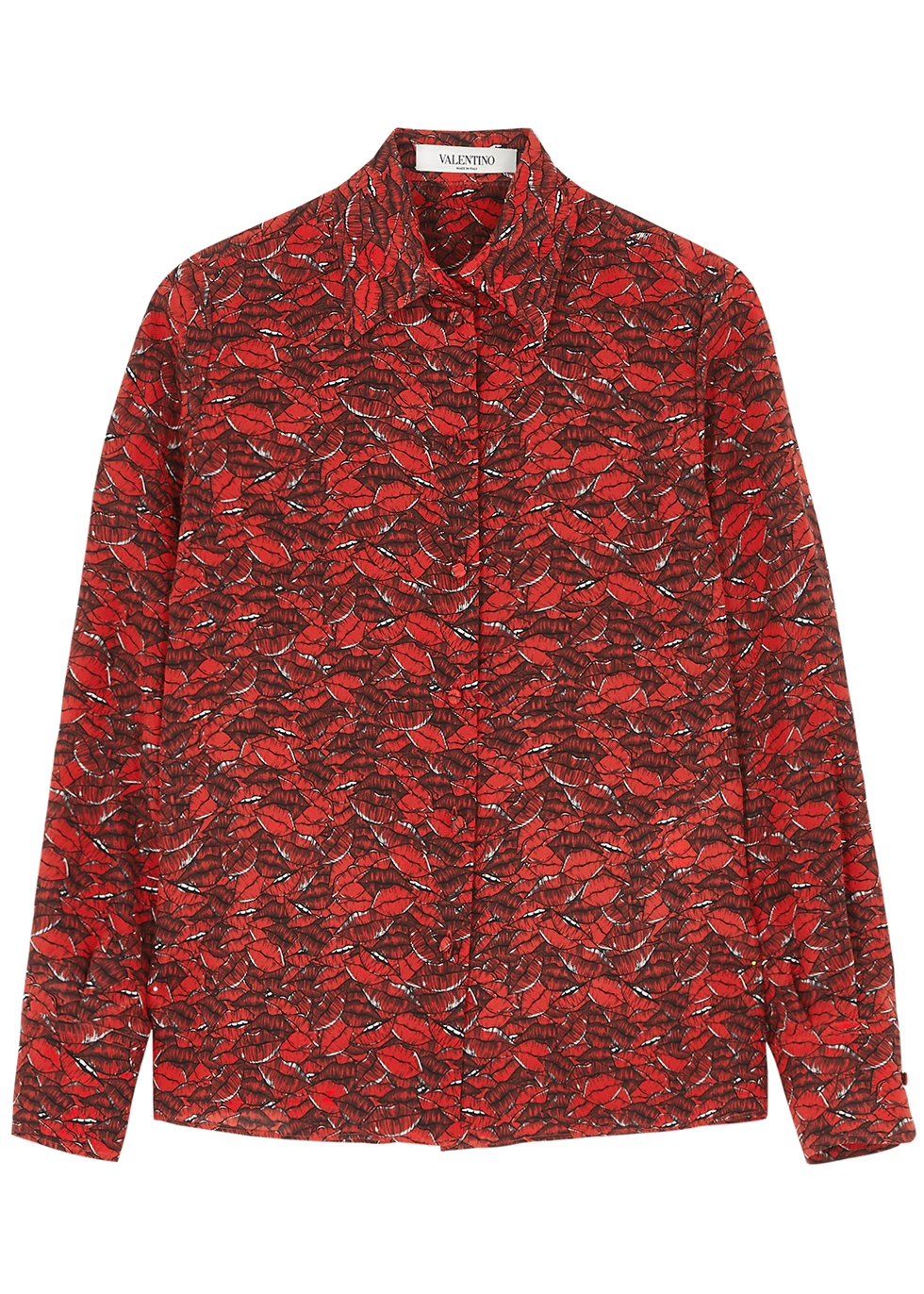 Red printed silk crepe de chine blouse