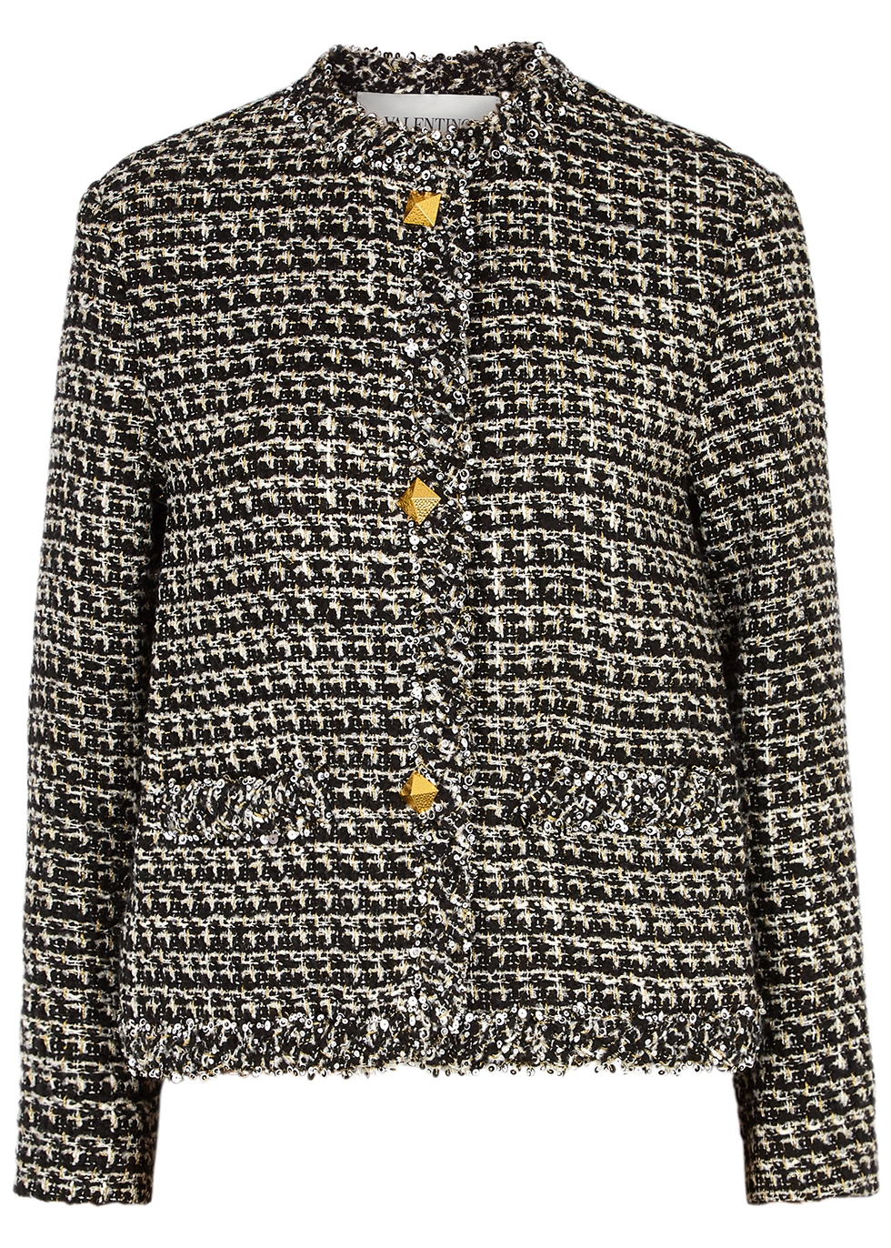 Metallic-weave embellished tweed jacket