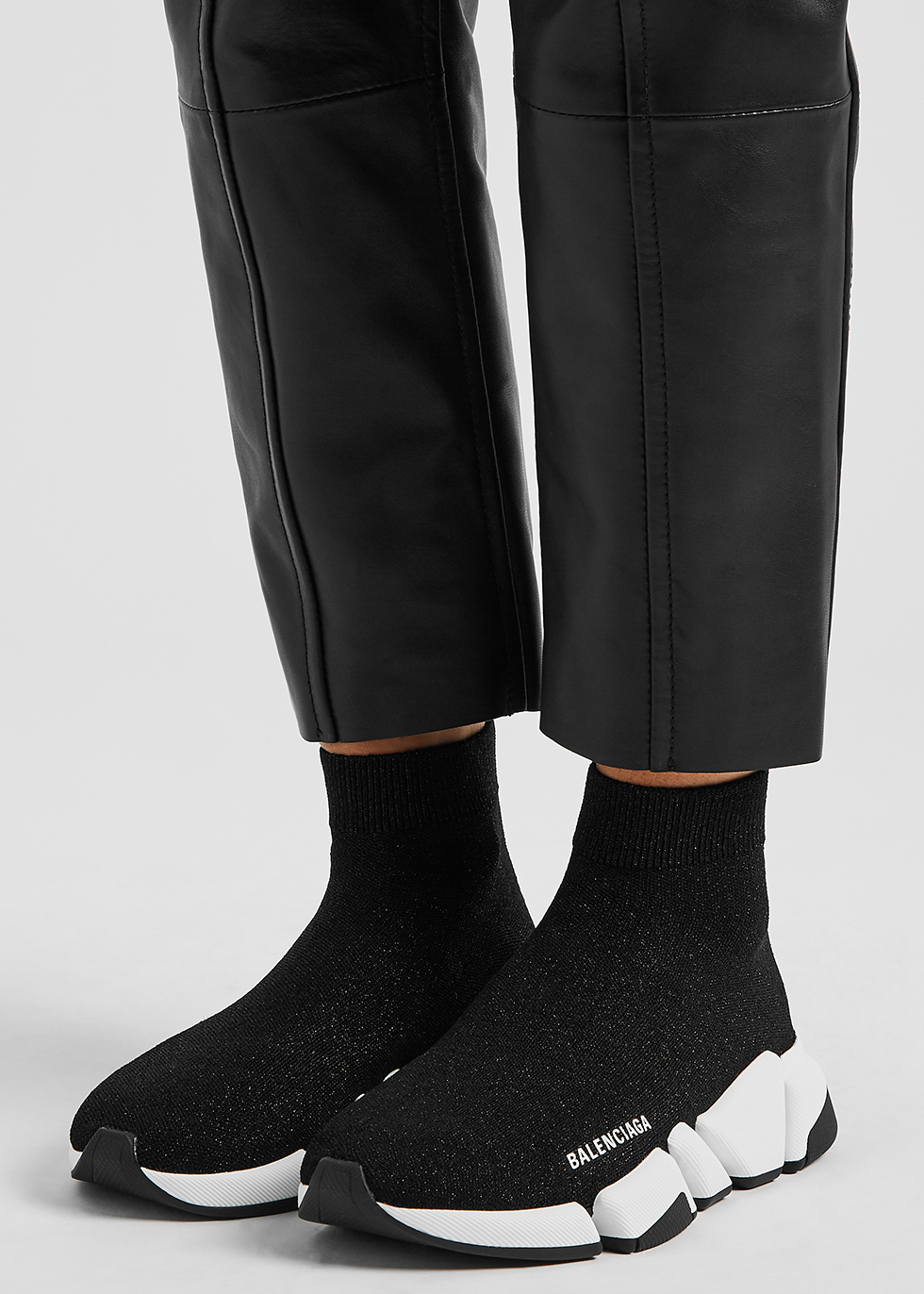 Balenciaga Speed 2.0 black metallic stretch-knit sneakers - Harvey 