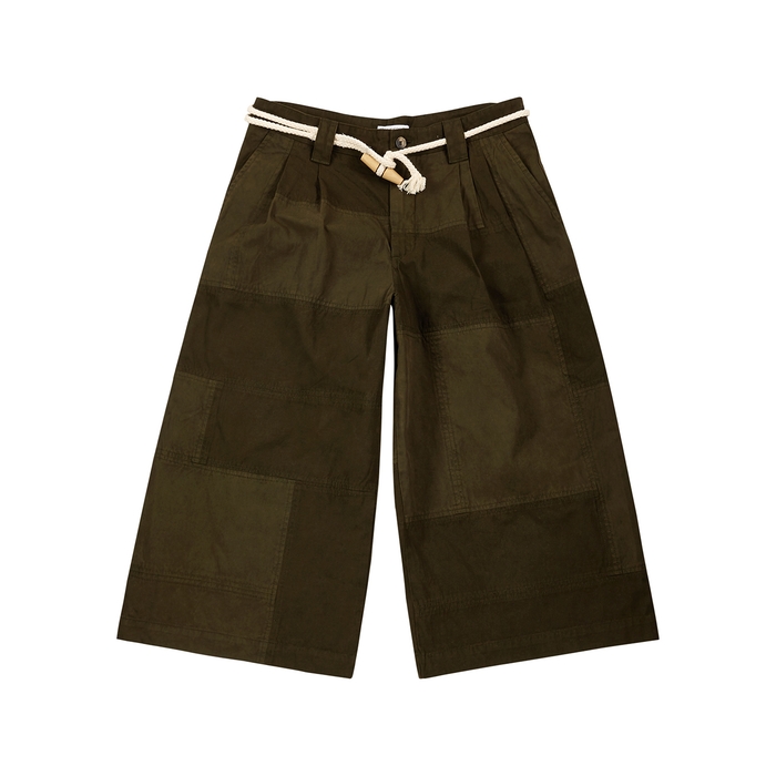 Jw Anderson ARMY GREEN CROPPED WIDE-LEG TWILL TROUSERS