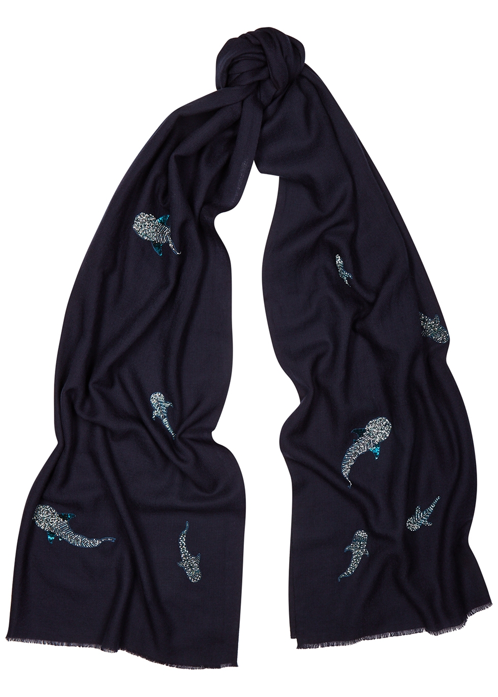 Swimming With Giants embellished wool scarf