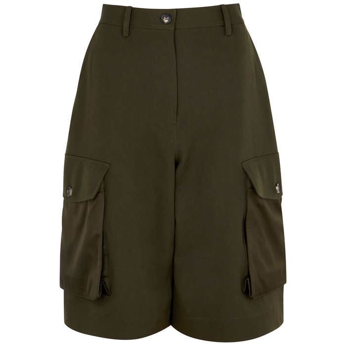 Jw Anderson Army Green Wide-leg Wool Shorts In Khaki