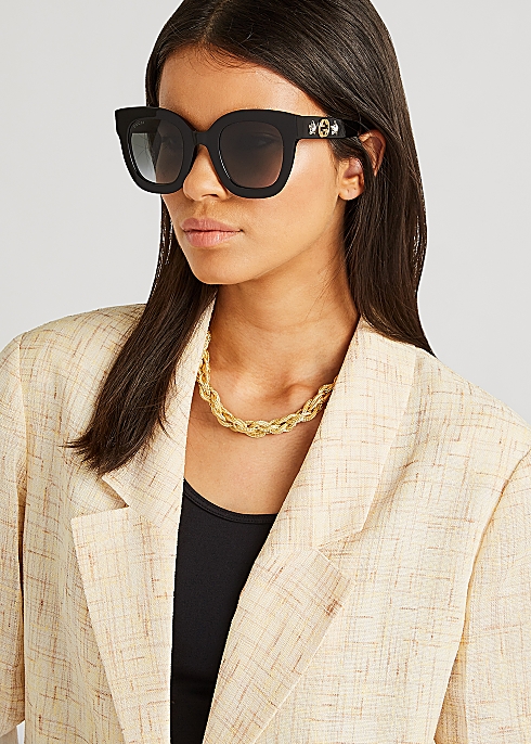 Gucci Black embellished oversized sunglasses - Harvey Nichols