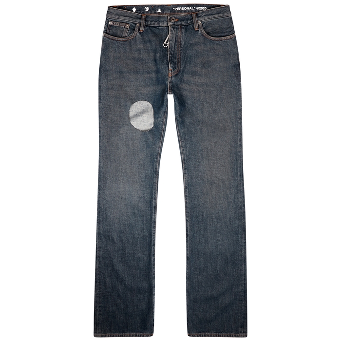 OFF-WHITE HAND OFF BLUE CUT-OUT BOOTCUT JEANS,3518722