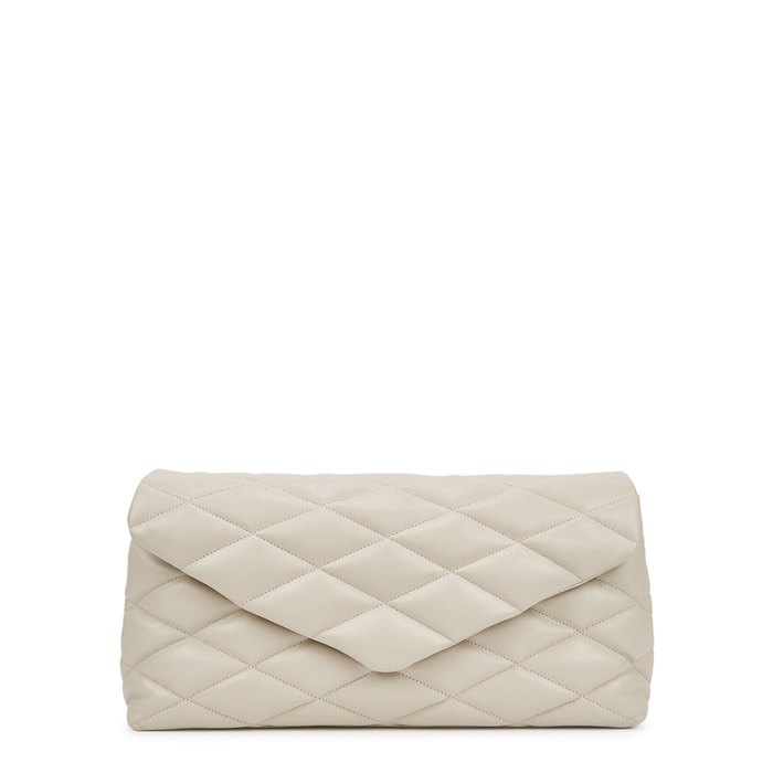 Saint Laurent Sade Puffer Ivory Quilted Leather Clutch