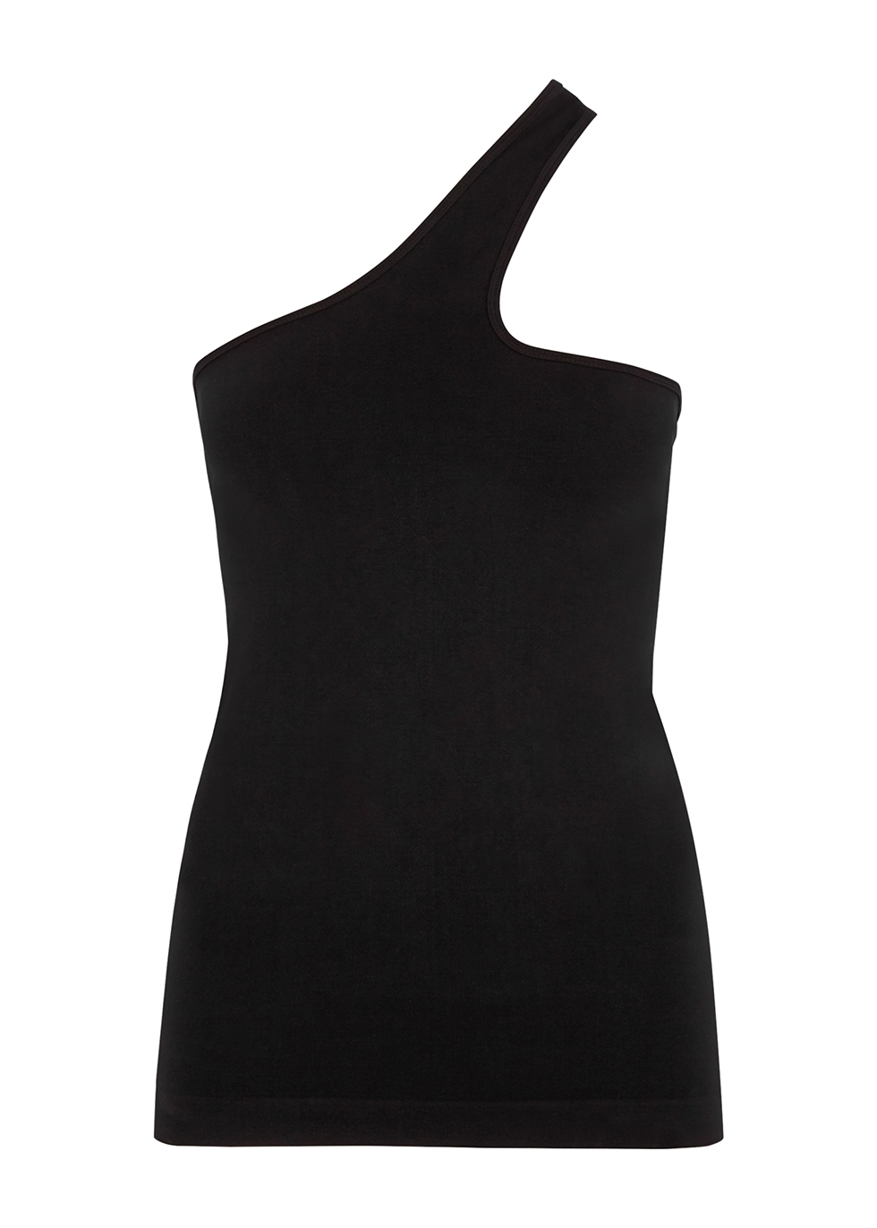 Black one-shoulder stretch-jersey top