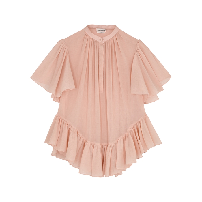 Alexander Mcqueen Pink Ruffle-trimmed Georgette Blouse In Rose