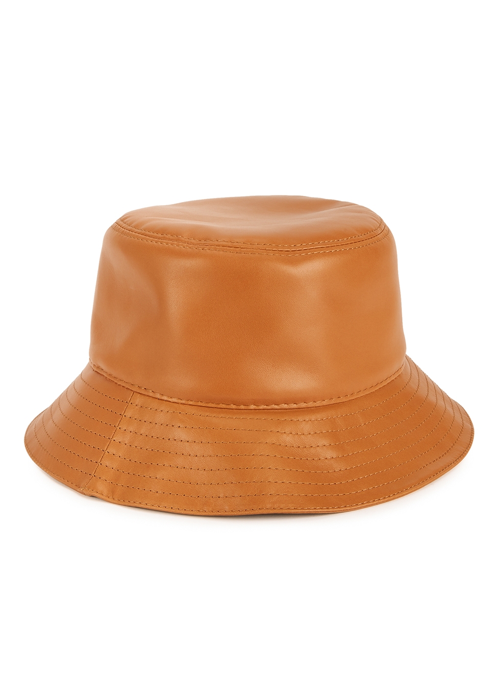 Brown logo leather bucket hat