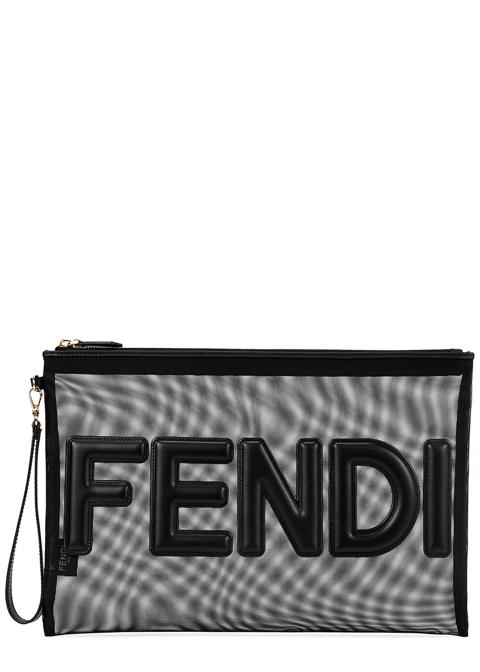 Fendi Black logo-appliquéd mesh pouch 