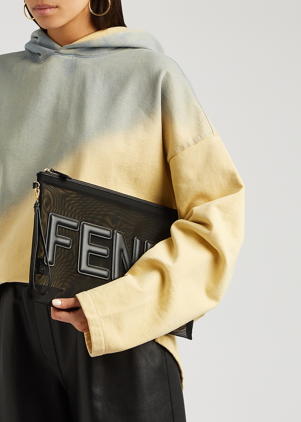 Fendi Black logo-appliquéd mesh pouch 
