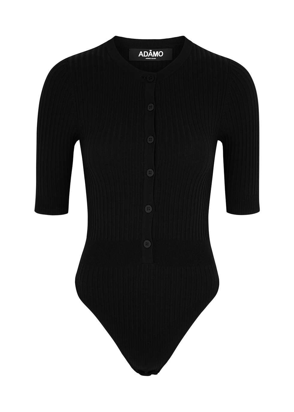 Black ribbed-knit bodysuit