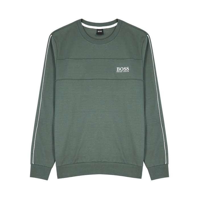 Boss Green Jersey Sweatshirt In Dark Green | ModeSens