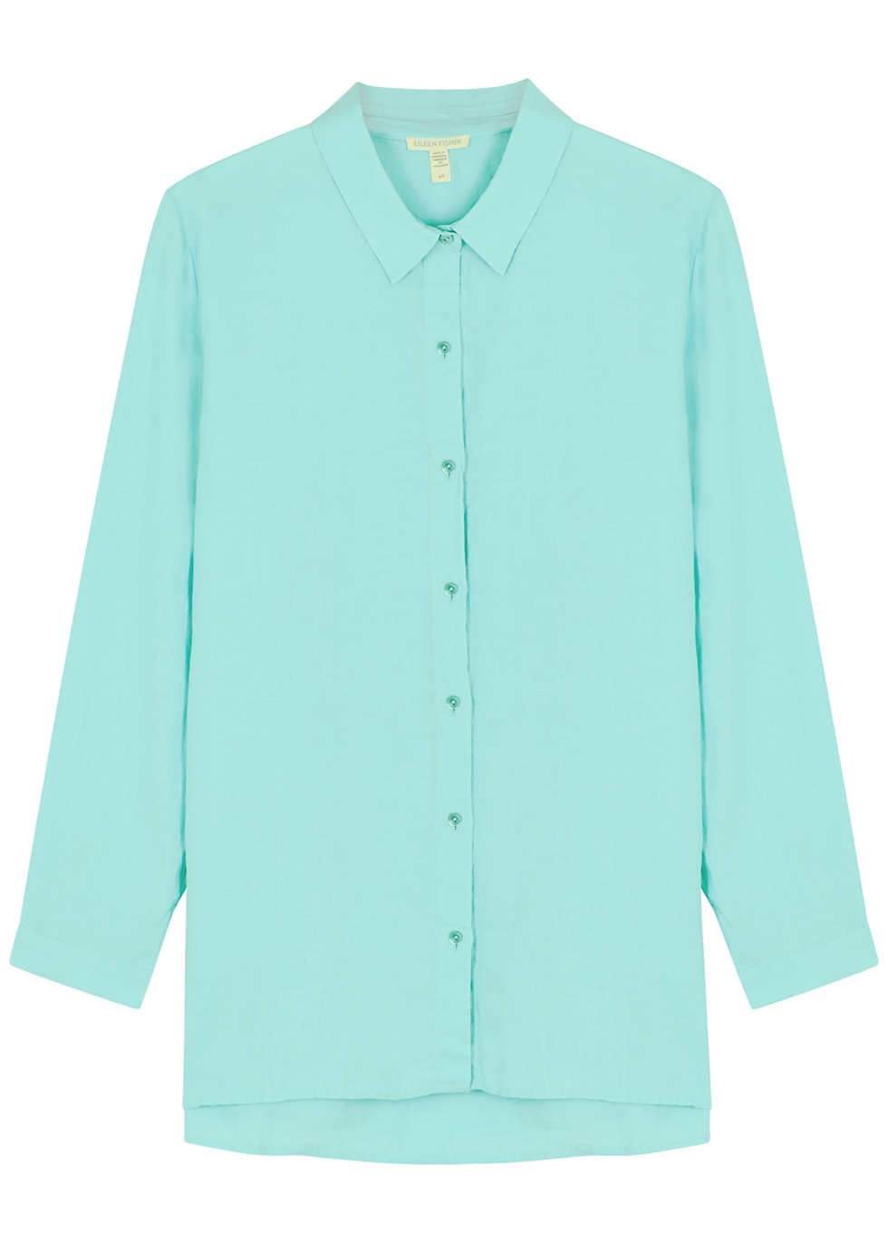 Eileen Fisher Turquoise Linen Shirt In Aqua | ModeSens