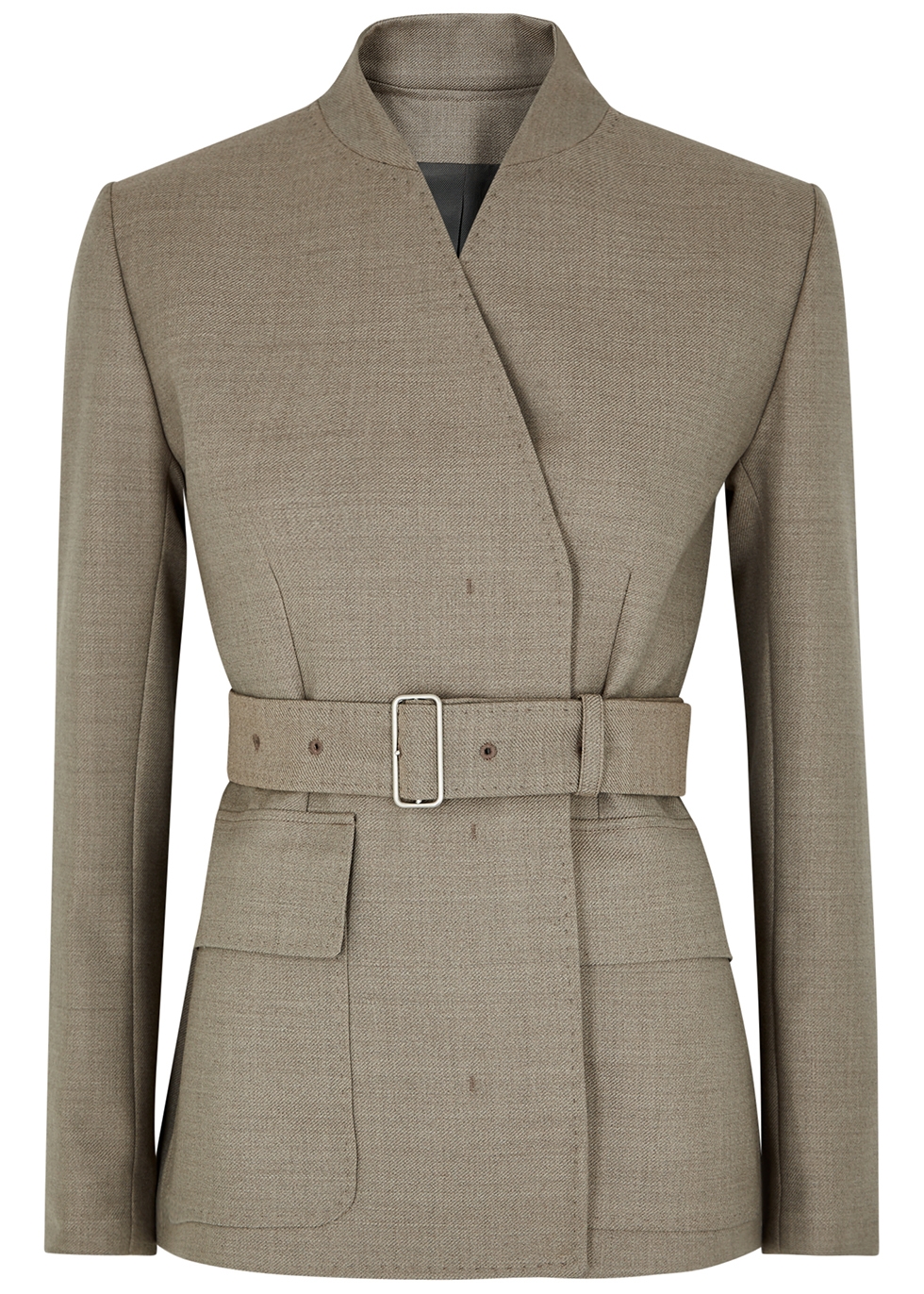 Mark Kenly Domino Tan Jelle taupe belted wool blazer