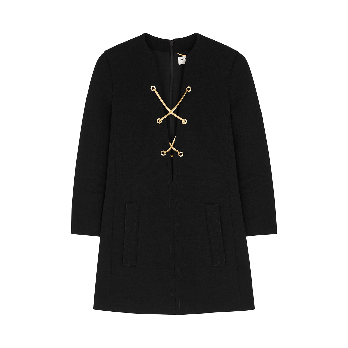 Saint Laurent Black Lace-up Wool-blend Dress - 12