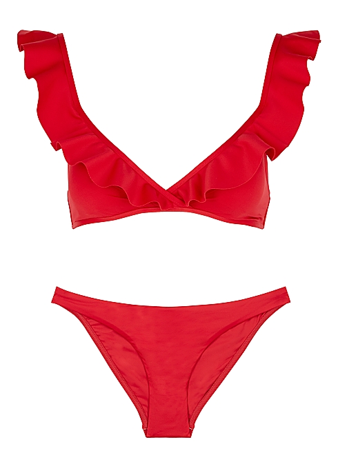 Cassia red ruffle-trimmed bikini