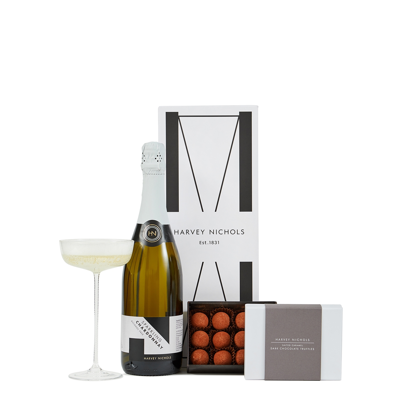 Harvey Nichols Chardonnay & Salted Caramel Truffle, Gift, Alcohol-Free Sparkling Wine