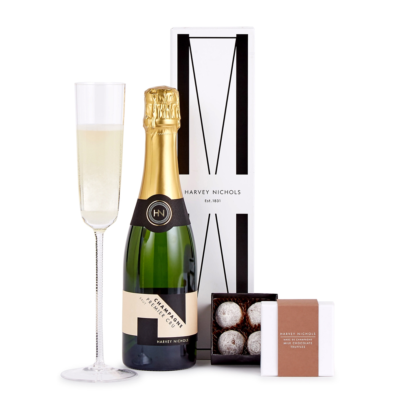 Harvey Nichols Champagne Half Bottle & Chocolate Truffle, Hamper, 40g Sparkling Wine