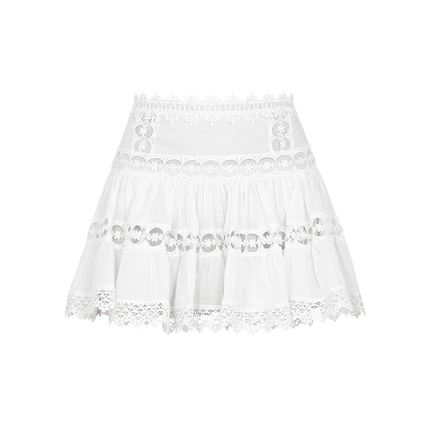 Charo Ruiz Greta White Lace-trimmed Cotton-blend Mini Skirt - M