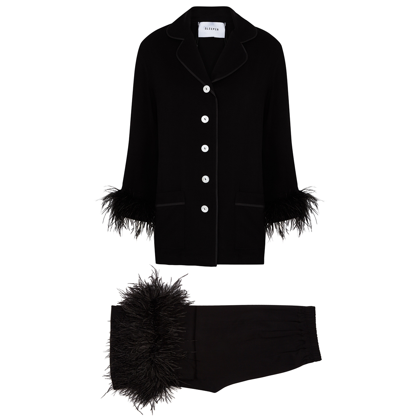 Sleeper Party black feather-trimmed pyjama set - Harvey Nichols