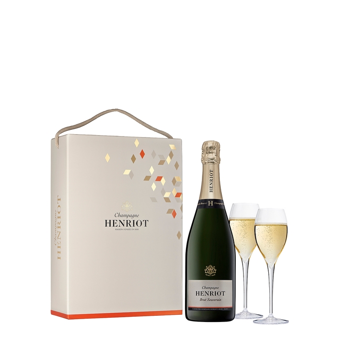 Henriot Brut Souverain Champagne NV & Flutes Gift Set