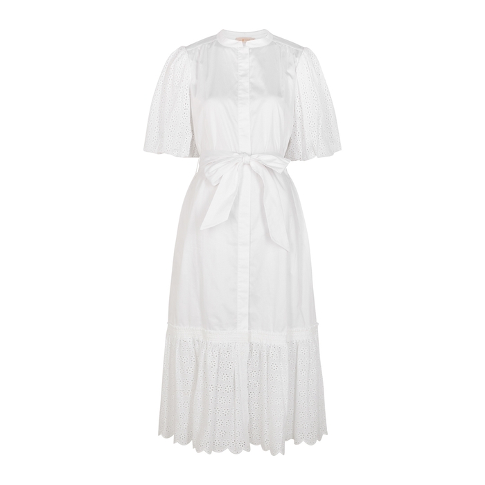 TORY BURCH WHITE BRODERIE ANGLAISE COTTON SHIRT DRESS,4041407