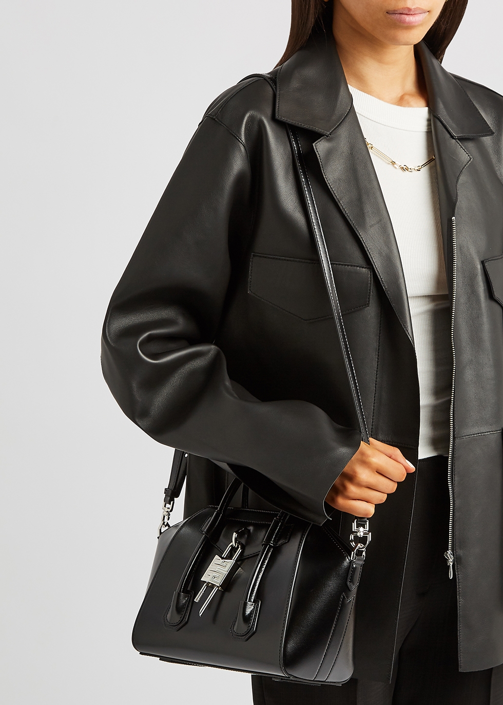 Givenchy Antigona Lock mini black leather top handle bag - Harvey 
