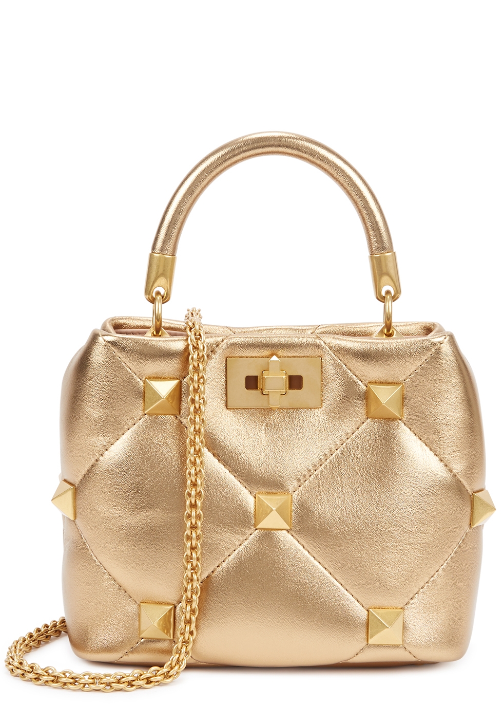 valentino SMALL ROMAN STUD THE SHOULDER BAG IN NAPPA WITH CHAIN PP Pink