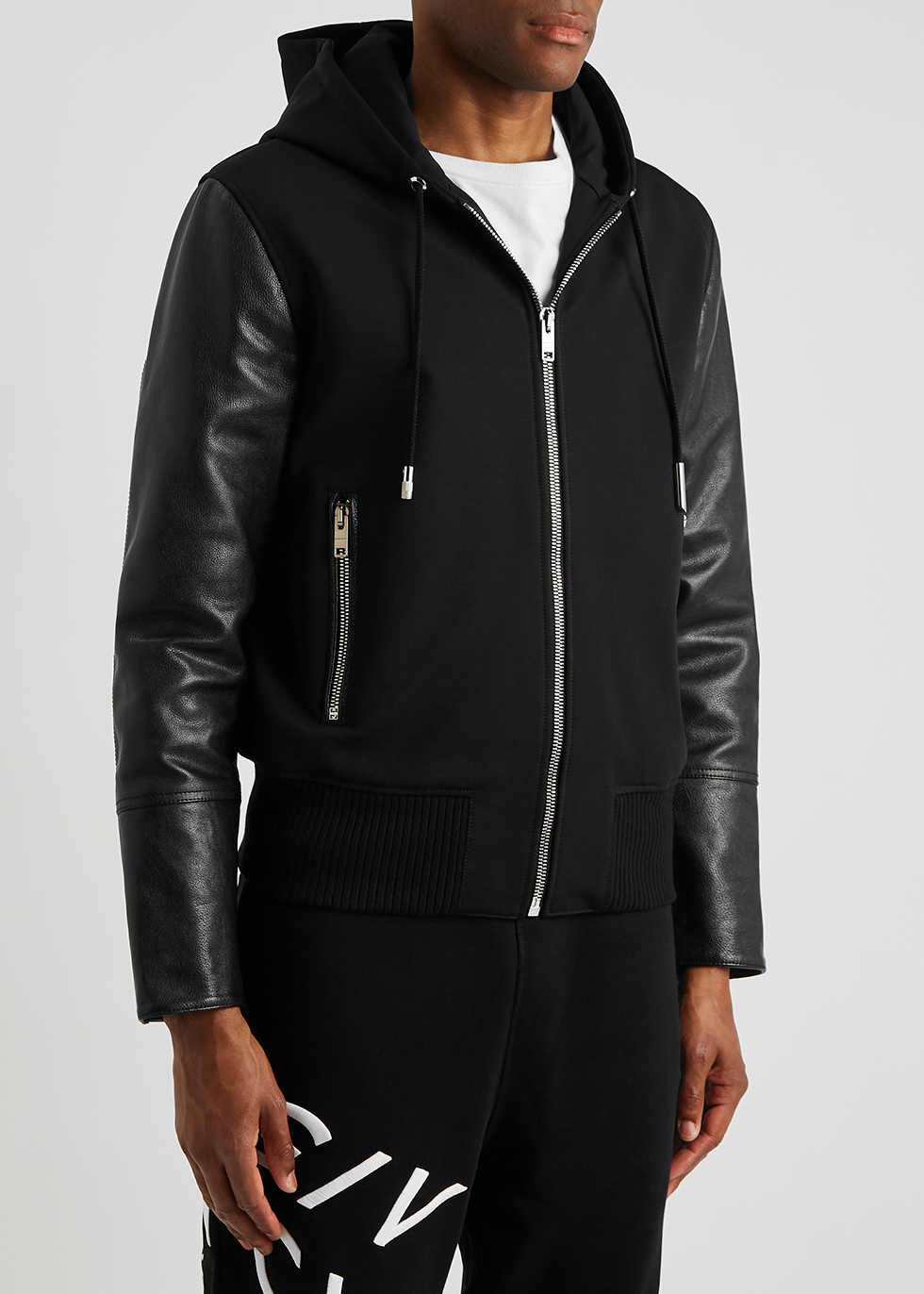 Givenchy Black hooded leather and jersey jacket - Harvey Nichols