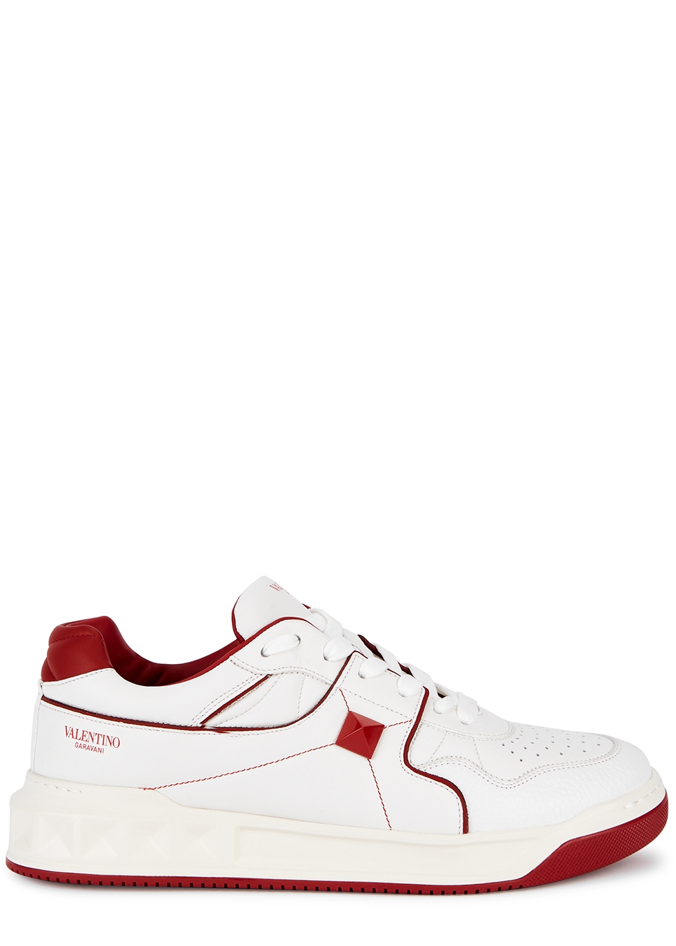Valentino Valentino Garavani One Stud white and red leather sneakers ...