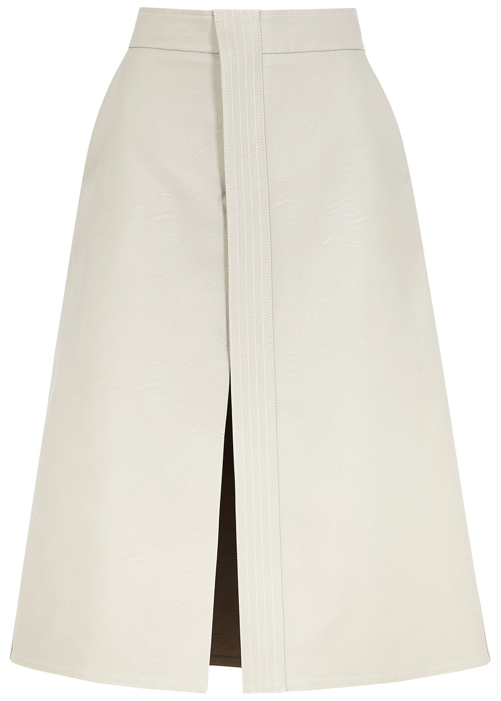 white faux leather midi skirt