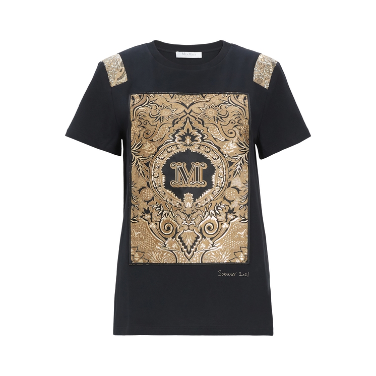 Max Mara Fine M-logo Jacquard And Cotton T-shirt In Black,beige,gold