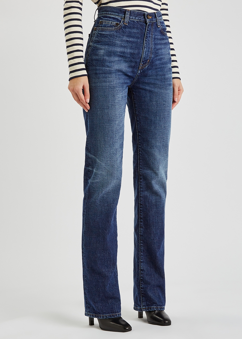 Saint Laurent Cotton High-rise Straight Jeans in Blue Womens Clothing Jeans Straight-leg jeans 
