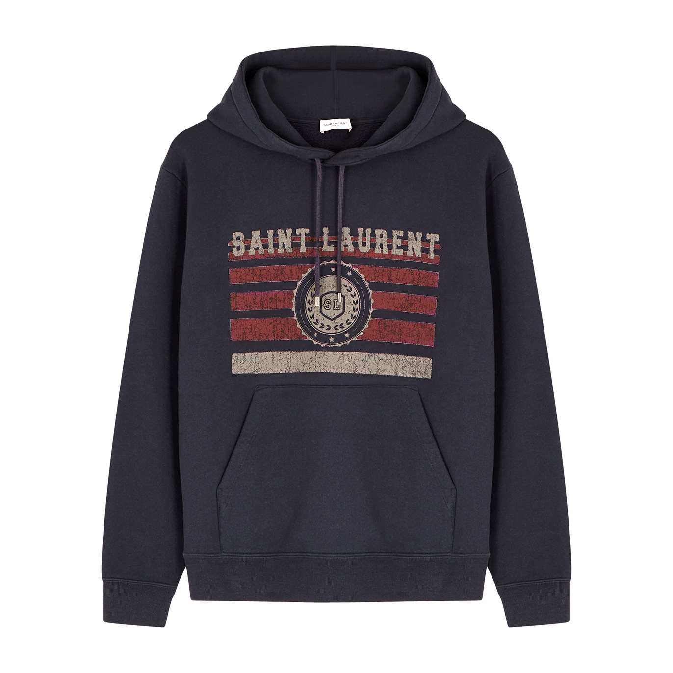 Saint Laurent Charcoal Hooded Printed Cotton Sweatshirt - Grey - L