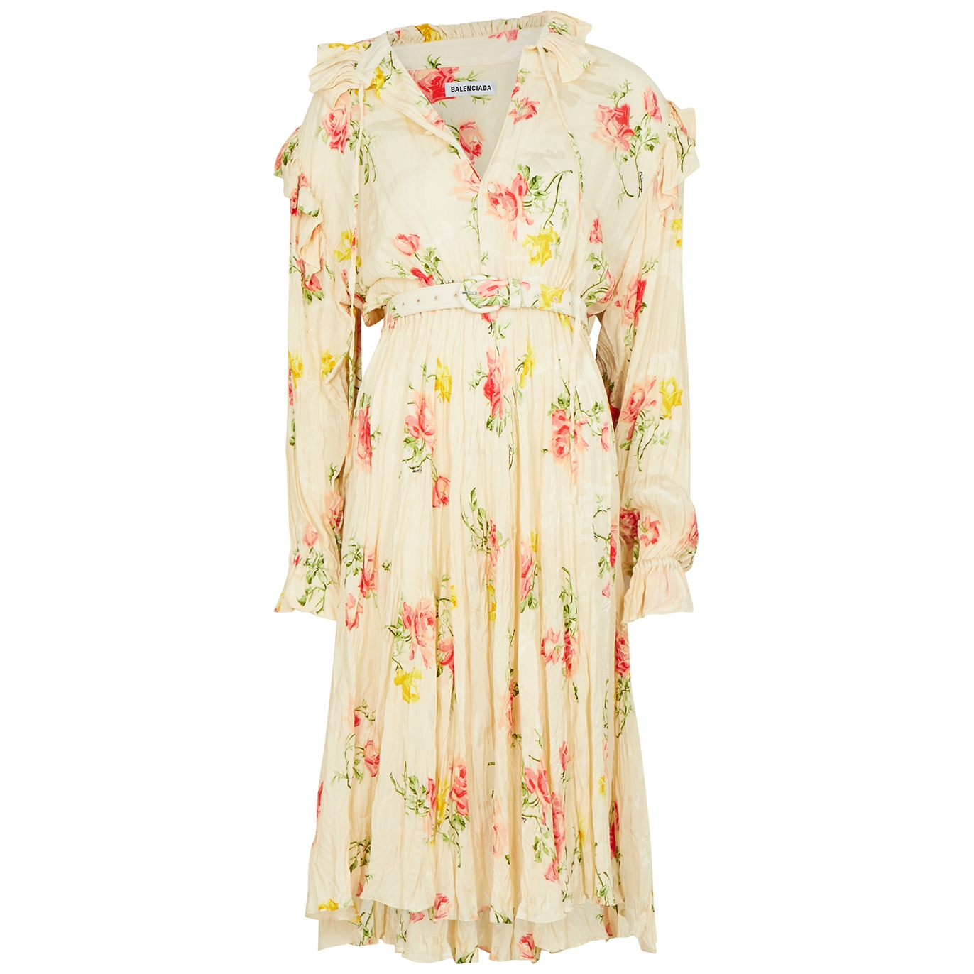 Balenciaga Floral-print Silk Midi Dress - Cream - 12