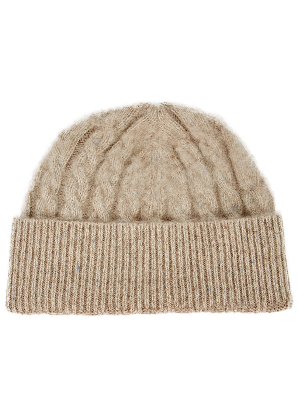 Stone cable-knit wool-blend beanie