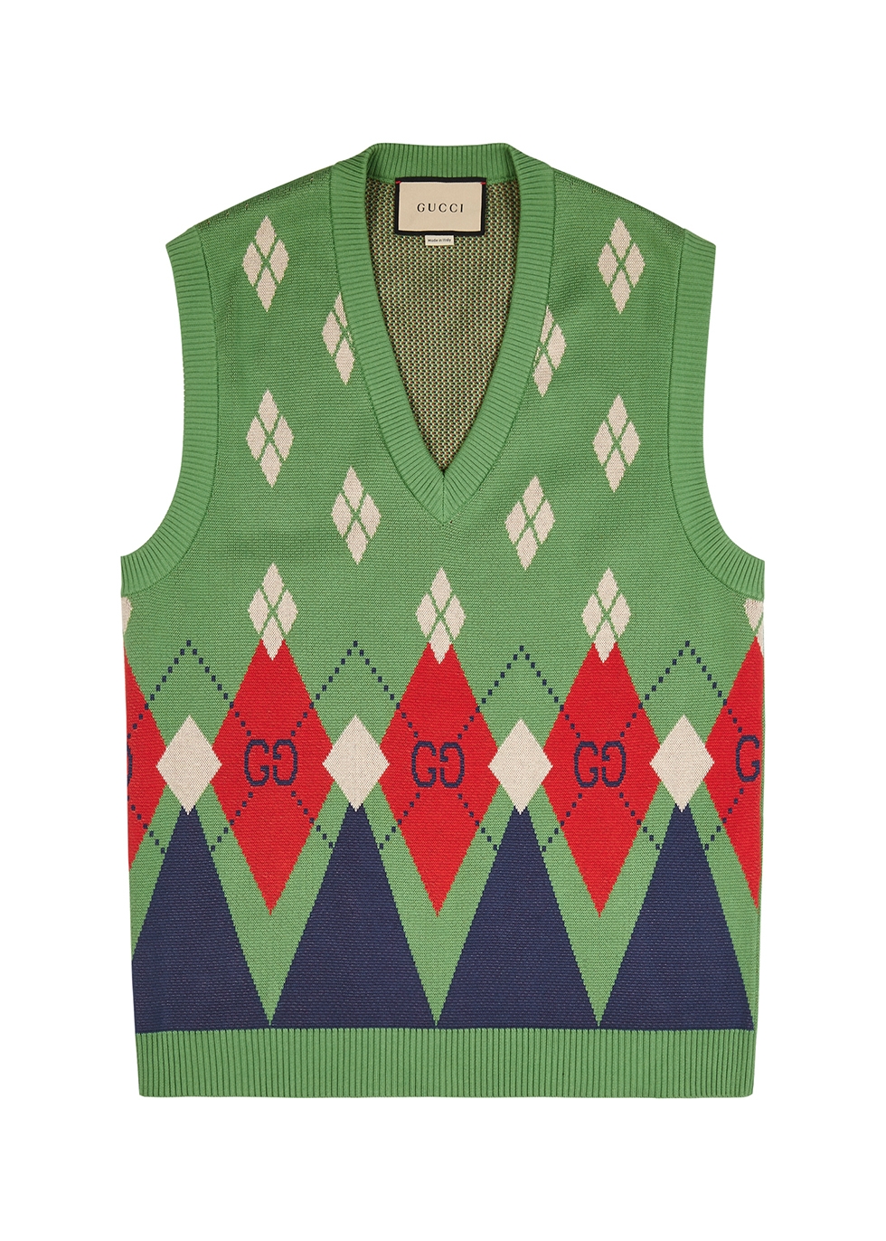 GG wool bouclé jacquard vest in blue and red  GUCCI US