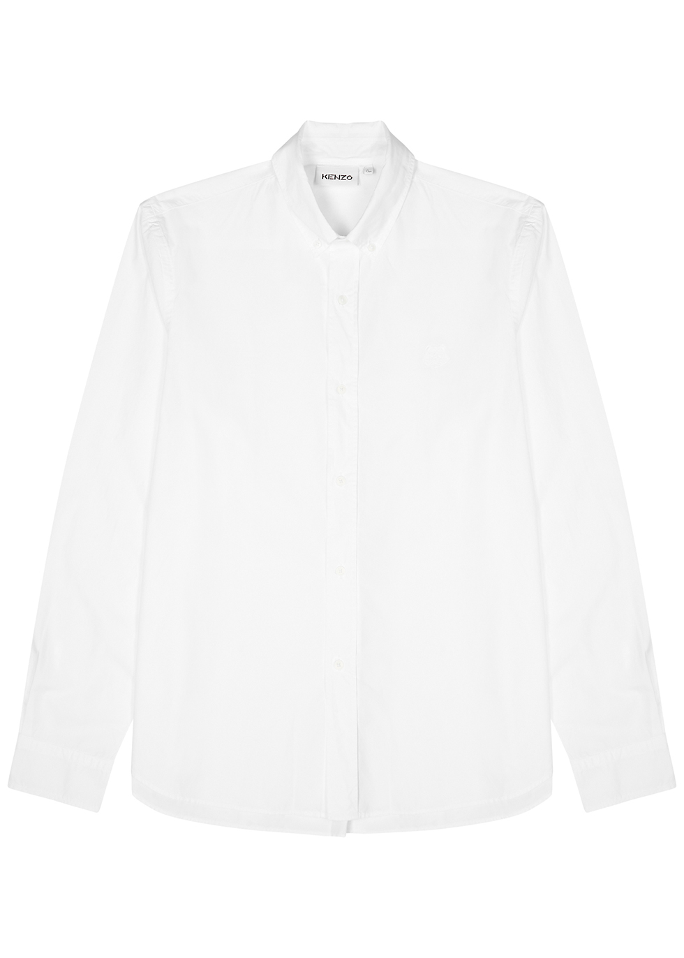 White tiger-embroidered cotton shirt
