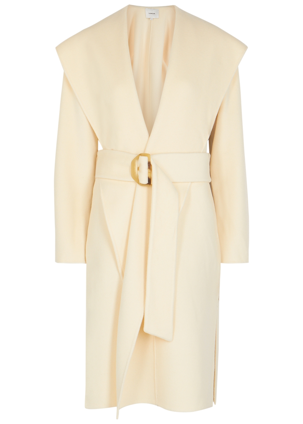 Cream hooded wool-blend coat