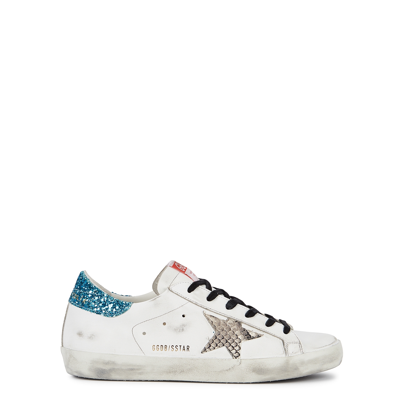 Golden Goose Superstar Distressed Leather Sneakers - White And Blue - 3