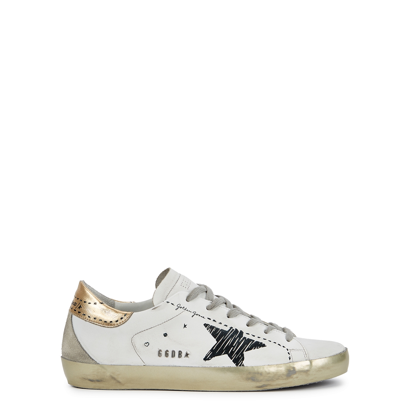 Golden Goose Superstar Distressed Leather Sneakers - White - 8