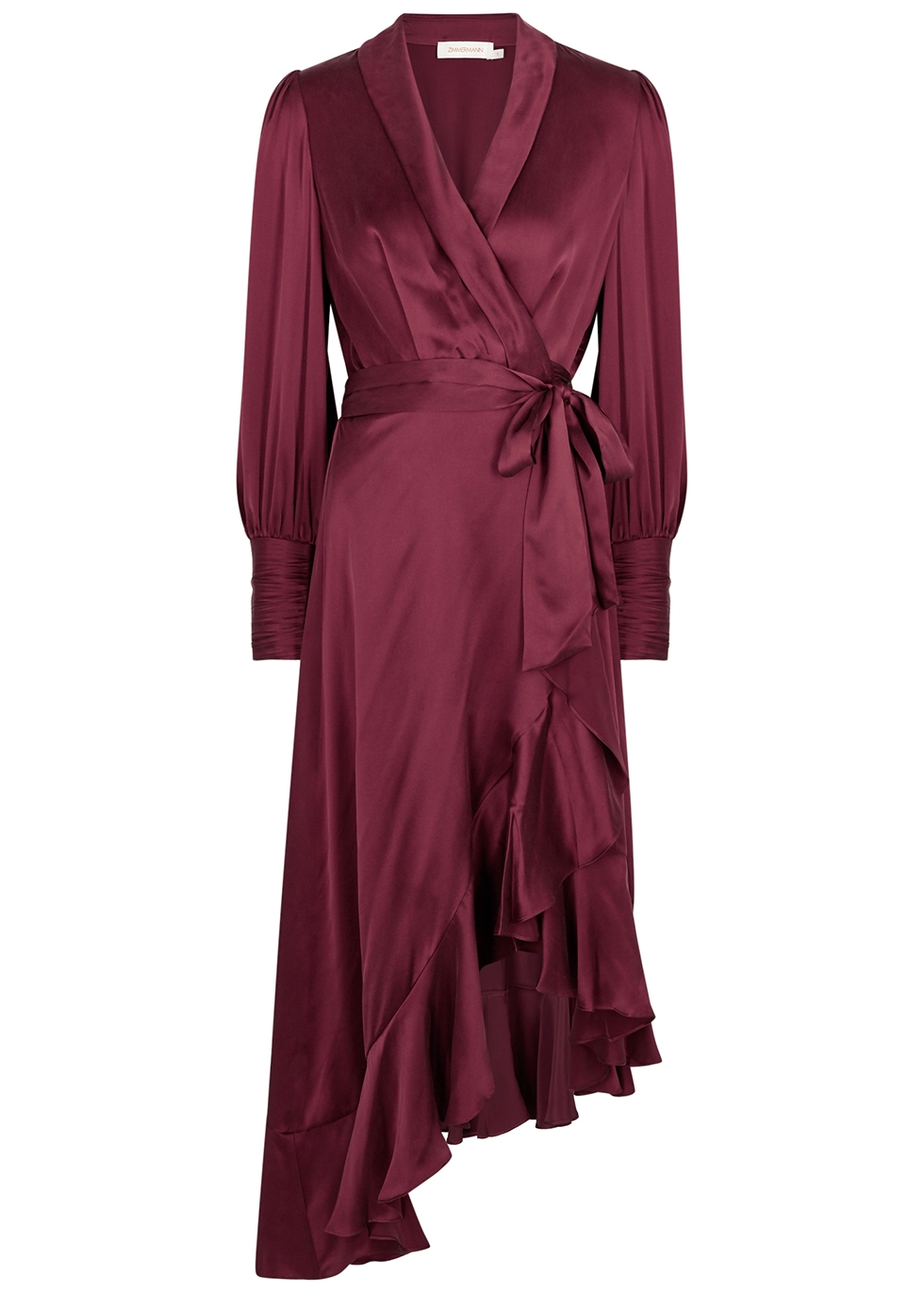 Zimmermann Burgundy silk-satin wrap dress - Harvey Nichols