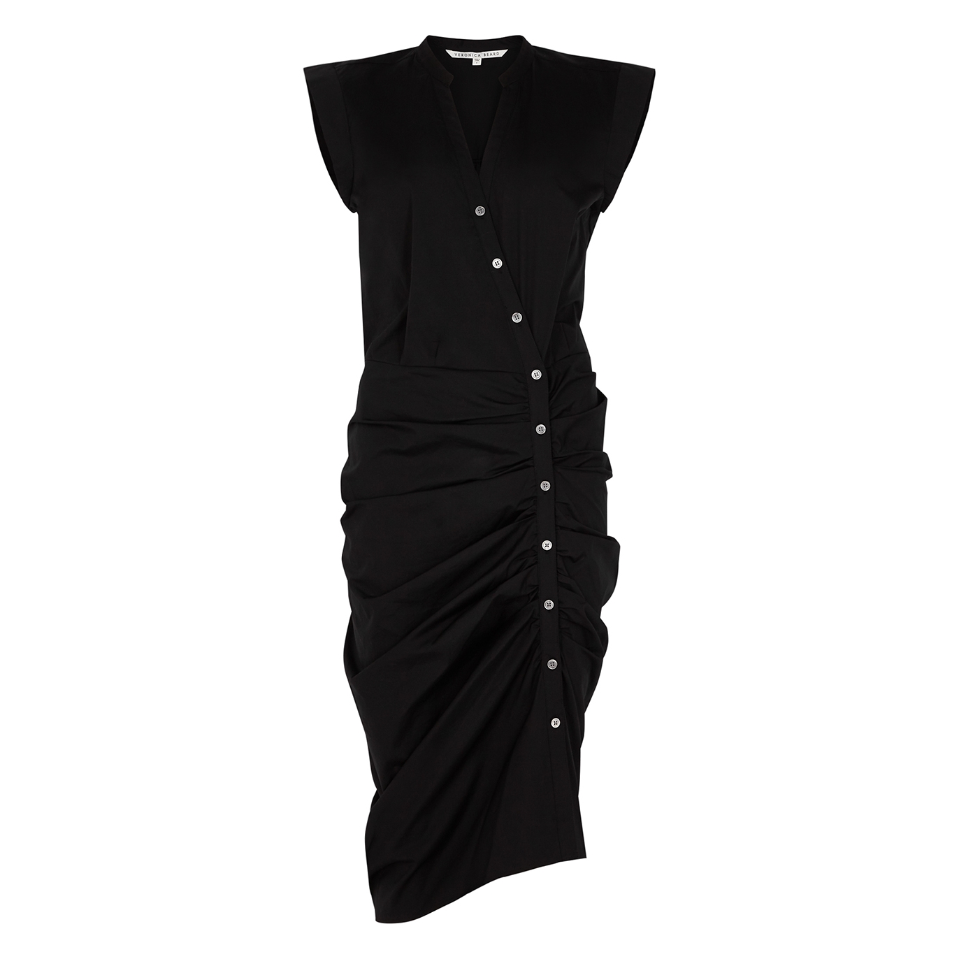 Veronica Beard Black Ruched Stretch-Cotton Shirt Dress - 8