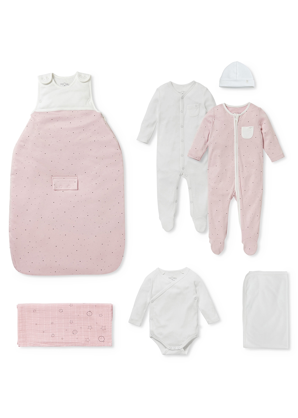 Mori Babies' My First Summer White And Pink Jersey Sleep Set (6 Months)