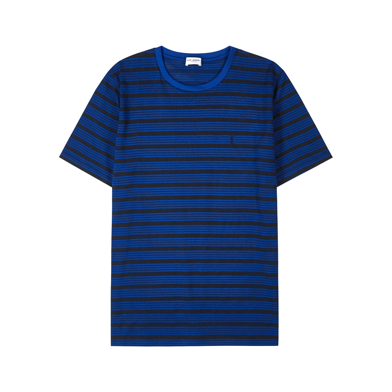 Saint Laurent Blue Striped Logo Cotton T-shirt - L