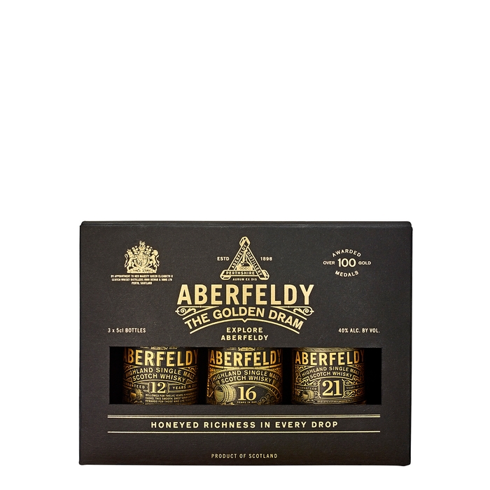 Aberfeldy The Golden Dram Single Malt Scotch Whisky Miniatures Gift Pack 3 X 50ml